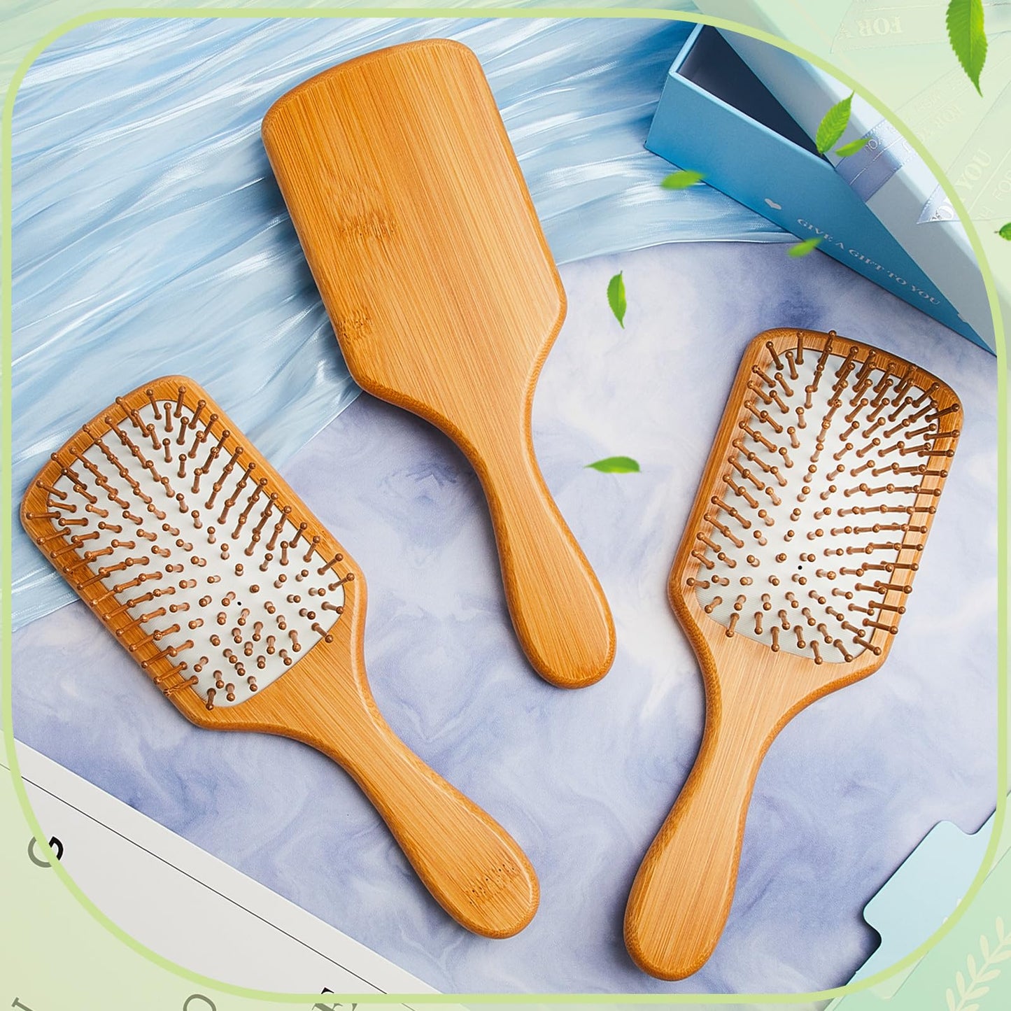 Tessco for you 12 Pcs Bamboo Hair Brushes for Women Bulk Wooden Paddle Brush Scalp Massage Bamboo Bristles Anti Static Men Engraving DIY Gift for Mother's Day Wedding(White,9.65'' X 3.35'')