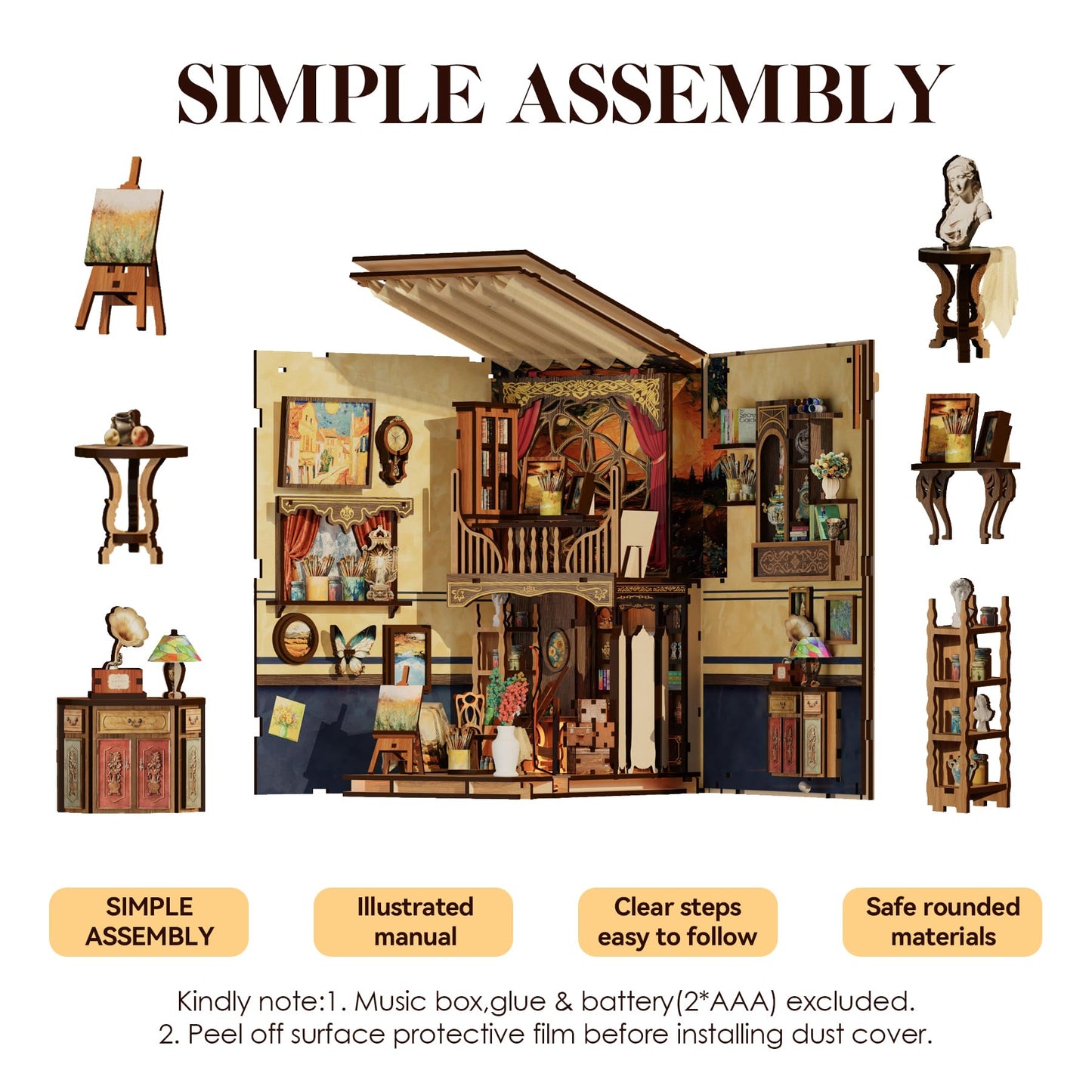 SUNNINO Book Nook Kit - DIY Miniature House Kit 3D Wooden Puzzles Doll House DIY Book Nook Kits for Adults Creative Gift for Teens and Friends