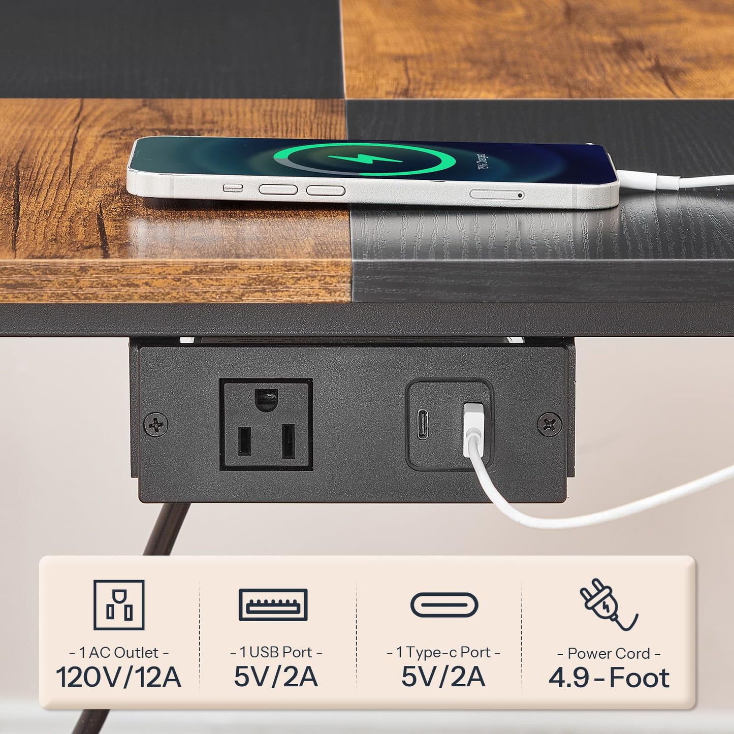 HOOBRO 23.6"×23.6" Large Printer Stand, Printer Table with Charging Station, Printer Cart on Wheels, Rolling Cart, for Office, Living Room, Rustic Brown and Black BF14UPS01