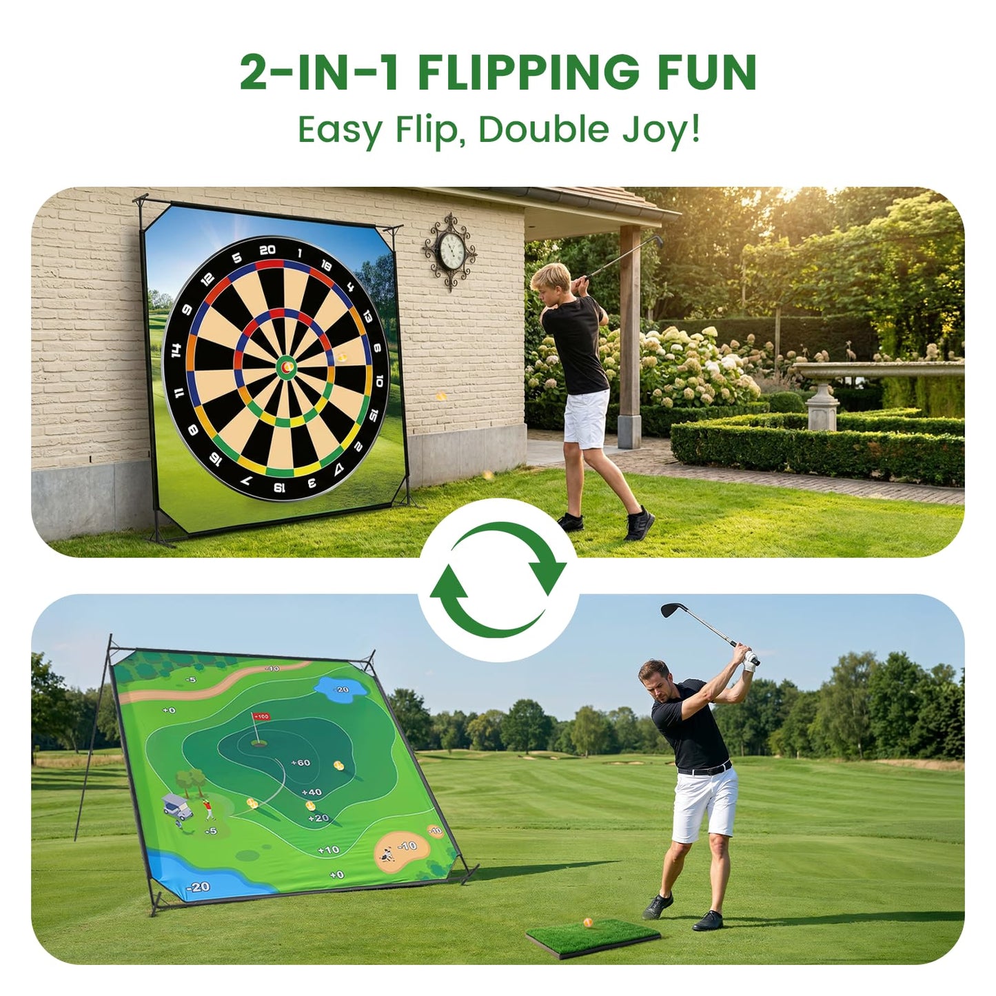 Battle Golf Chipping Game Mat, 59x59 inch Double Sided Golf Hitting Mat Outdoor Indoor Adjustable Golf Games Mat, Score Sticky Playing Golf Balls for Home Backyard Garage Game, Gift for Young Adults