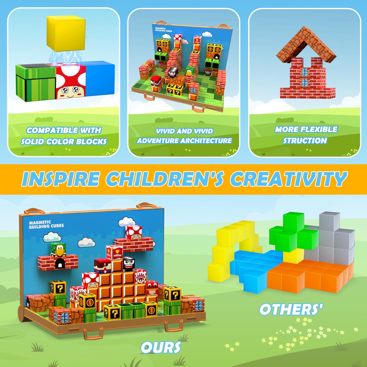 Magnetic Blocks, Build 3D Magnet Building Toys World with Magnetic Tiles, Foldable Magnetic Board, STEM Sensory Toy for Kids, Toy Magnetic Building Sets Gifts for Age 3 4 5 6-10 Year Old Boys Girls