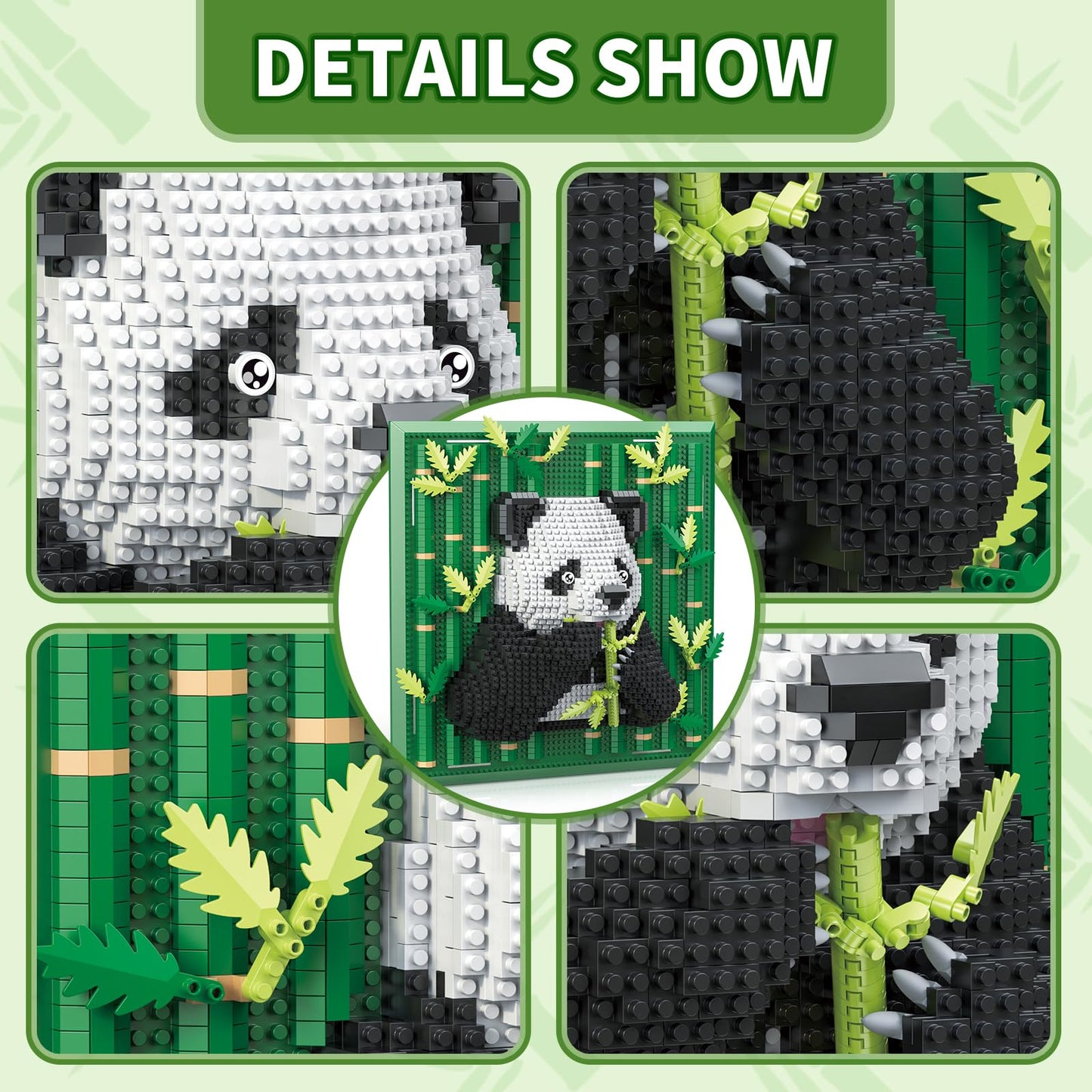 GHQYTPR Panda Animal 3D Wall Art Micro Mini Building Block Set 1142 Pcs Framed Bamboo Bear Model Kit for Adults & Teens Creative Desktop Decor & Wall Hanging Display Gift