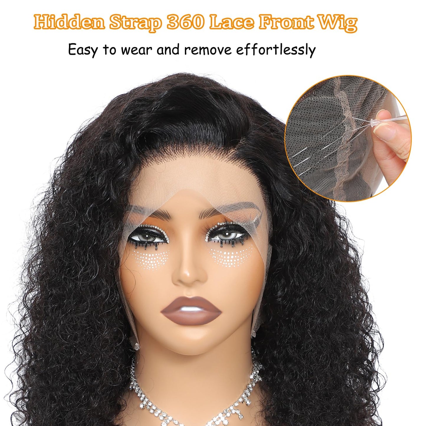 360 Lace Front Wigs Human Hair Deep Wave Full Lace Human Hair Wigs Upgraded 360 Drawstring Wig Human Hair Pre Plucked Hidden Strap 360 HD Full Lace Wigs For Black Women（18 Inch）