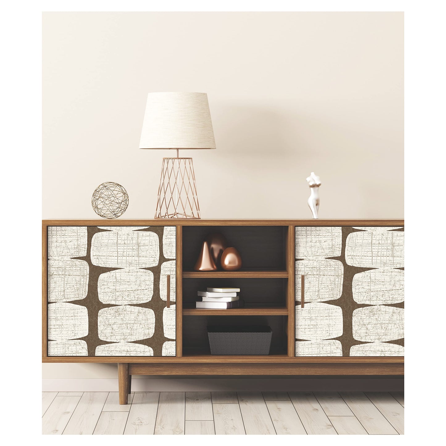 RoomMates RMK12349PL Mid-Century Beads Peel and Stick Wallpaper, Brown