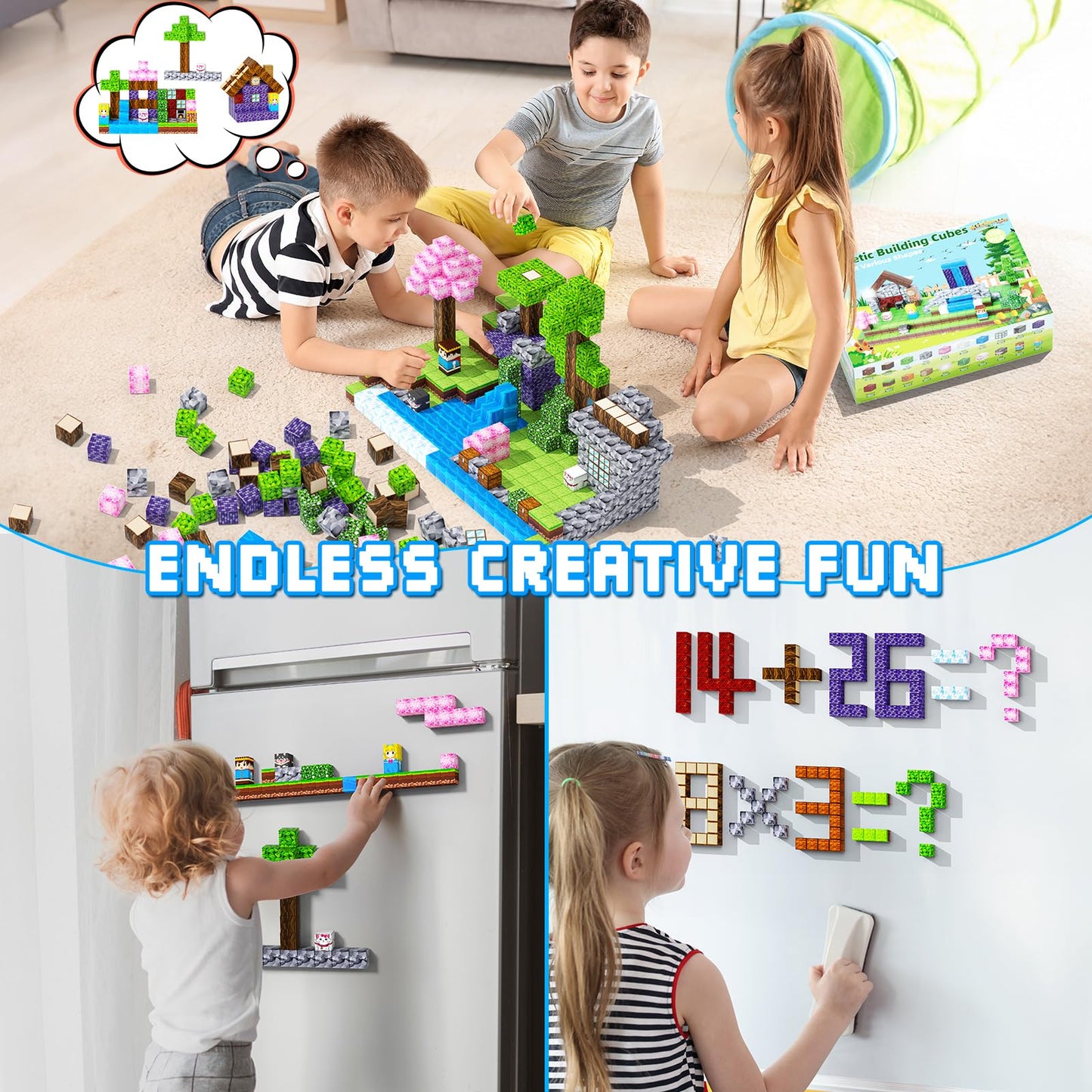 Magnetic Blocks, 108PCS Magnetic Building Blocks for Kids, STEM Build Magnetic Forest World Set for Toddler Birthday Xmas Gifts, Montessori Sensory Toys for Boys Girls Aged 3-12, 1" Magnetic Cubes