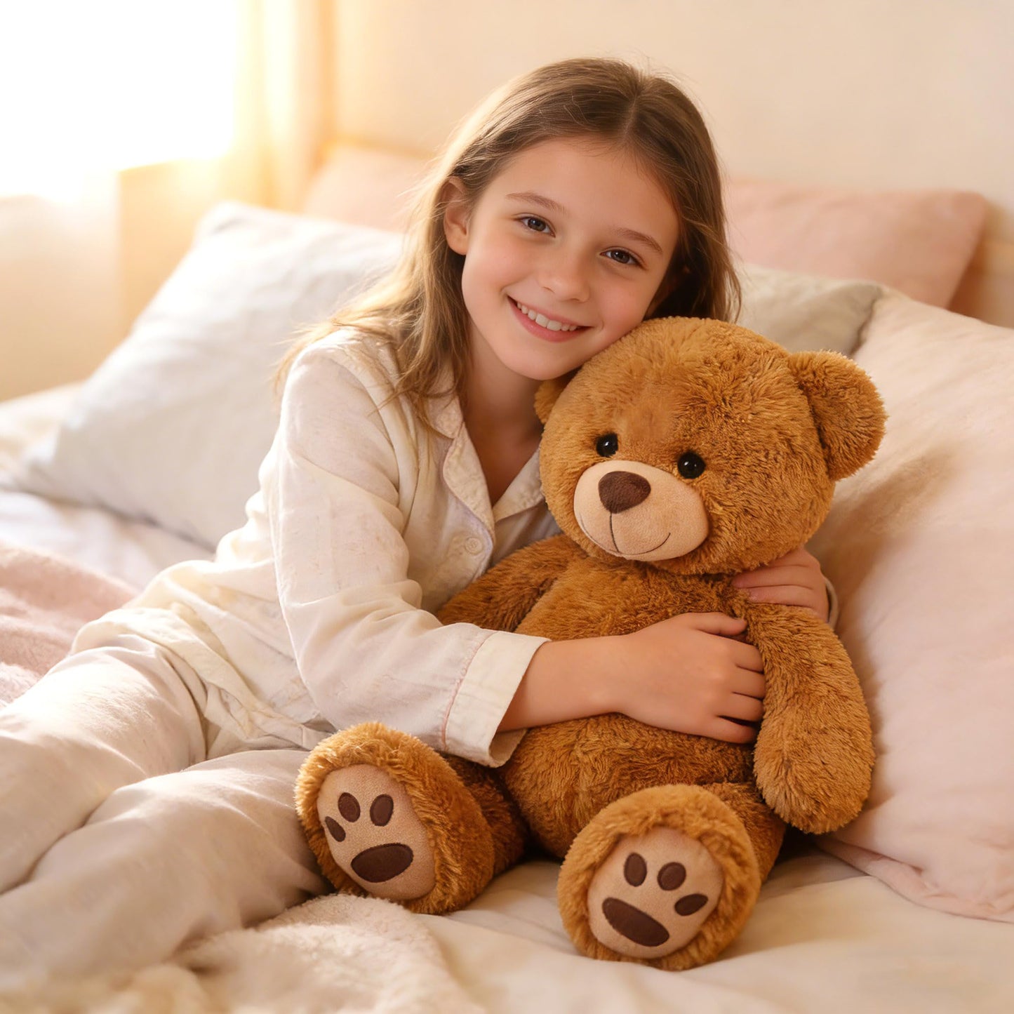 LotFancy 20 inch Teddy Bear Stuffed Animals, Soft Cuddly Plush Bear, Cute Stuffed Animals Toy with Footprints, Gifts for Kids Baby Toddlers on Baby Shower, Birthday, Easter, Tan Color
