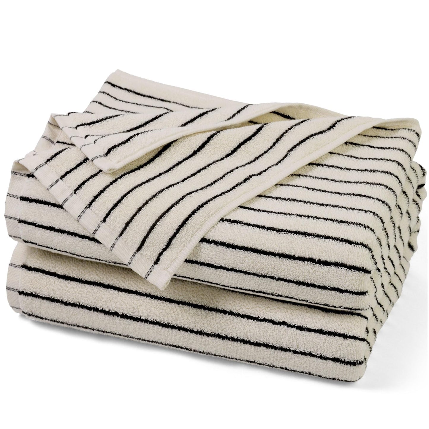 Jacquotha Black and Ivory Striped Bath Towels Set of 2, Lighter & Quick Dry Towels Large 27.5 x 55 inches, Farmhouse for Bathroom, Pool, Shower