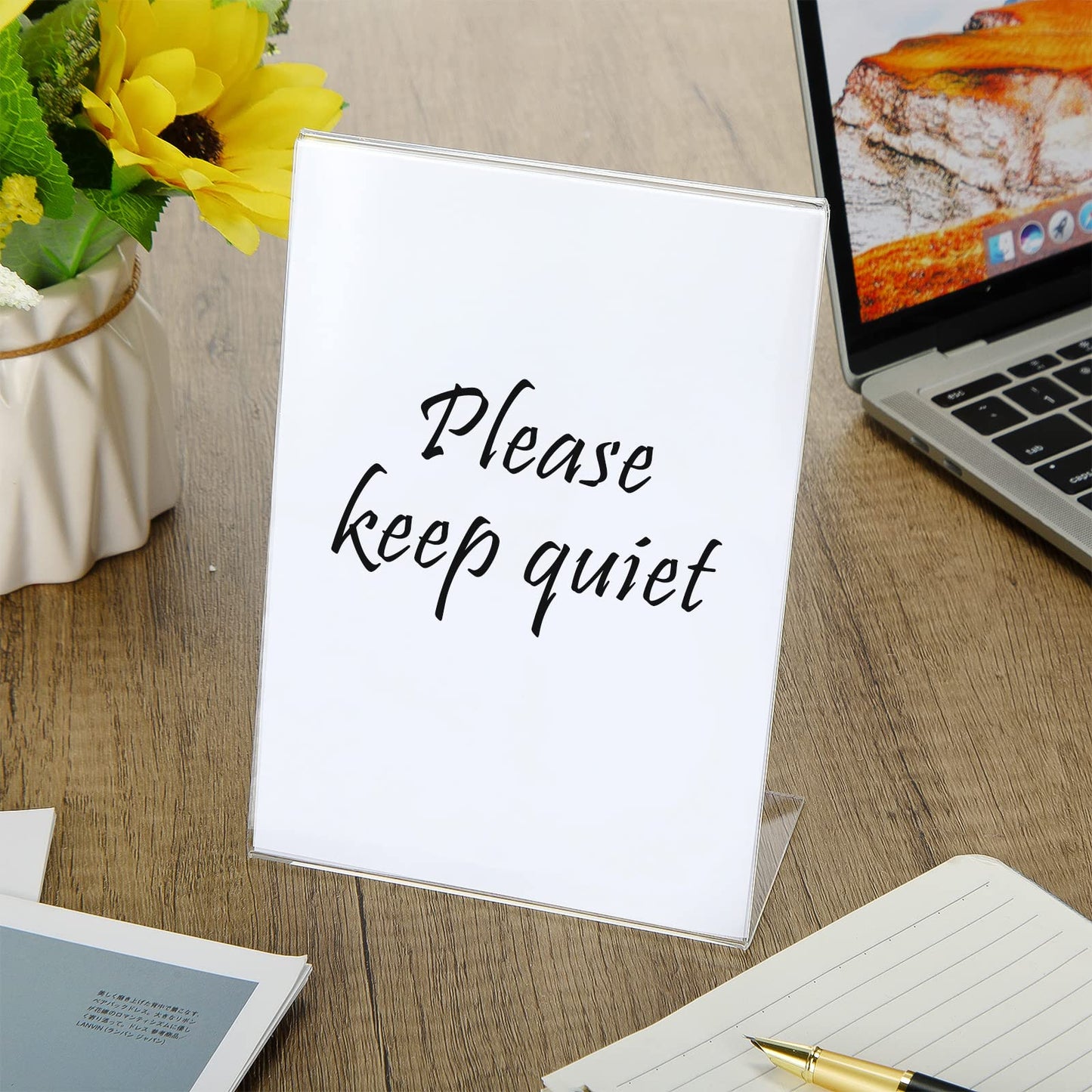 Vicenpal 5 x 7 Inch Acrylic Sign Holder Acrylic Picture Frames Plastic Picture Flyer Holder l Shaped Photo Frames Self Standing Desktop Table Signs for Office, Store, Restaurant, Horizontal(40 Pcs)