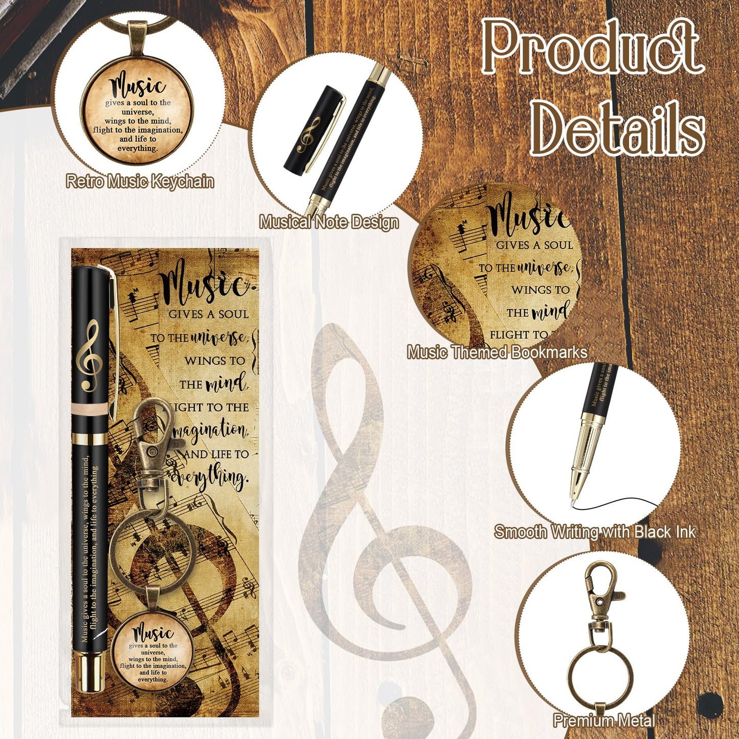 Spakon 90 Pcs Music Appreciation Gifts Bulk Inspirational Musical Pens Musical Keychains and Bookmarks End of Year Gifts for Students Music Lovers Musician Teachers Band Choir Graduation Party Favors