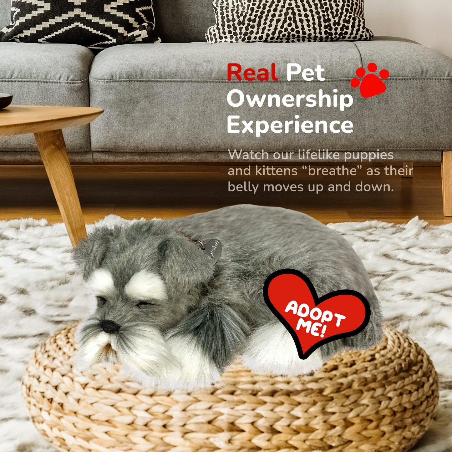 Original Petzzz Schnauzer, Realistic Lifelike Stuffed Interactive Pet Toy, Companion Pet Dog with 100% Handcrafted Synthetic Fur