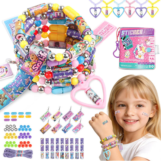Bracelet Making Kit Girls with 960 Stickers, Scarmat Charm DIY Friendship Bracelet Kit for Kids Ages 5 6 7 8 9 10 11 12 Year Old, Creative Friends Bracelet Arts Crafts Gift 400 Beads Jewelry Making Supplies for Birthday/Easter/Party