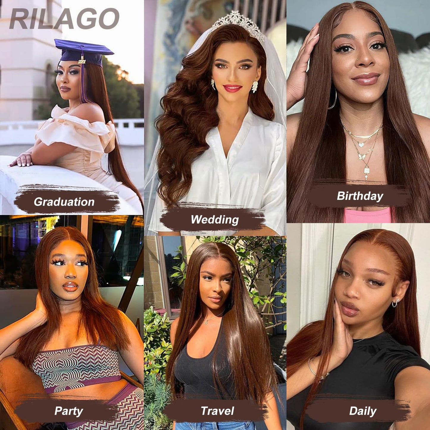 rilago Brown Straight Lace Front Wigs Human Hair 200 Density Chocolate Brown Lace Front Wig Straight 13x4 HD Transparent Full Lace Frontal Wigs Human Hair Pre Plucked 4# Brown Colored Wigs 24 Inch