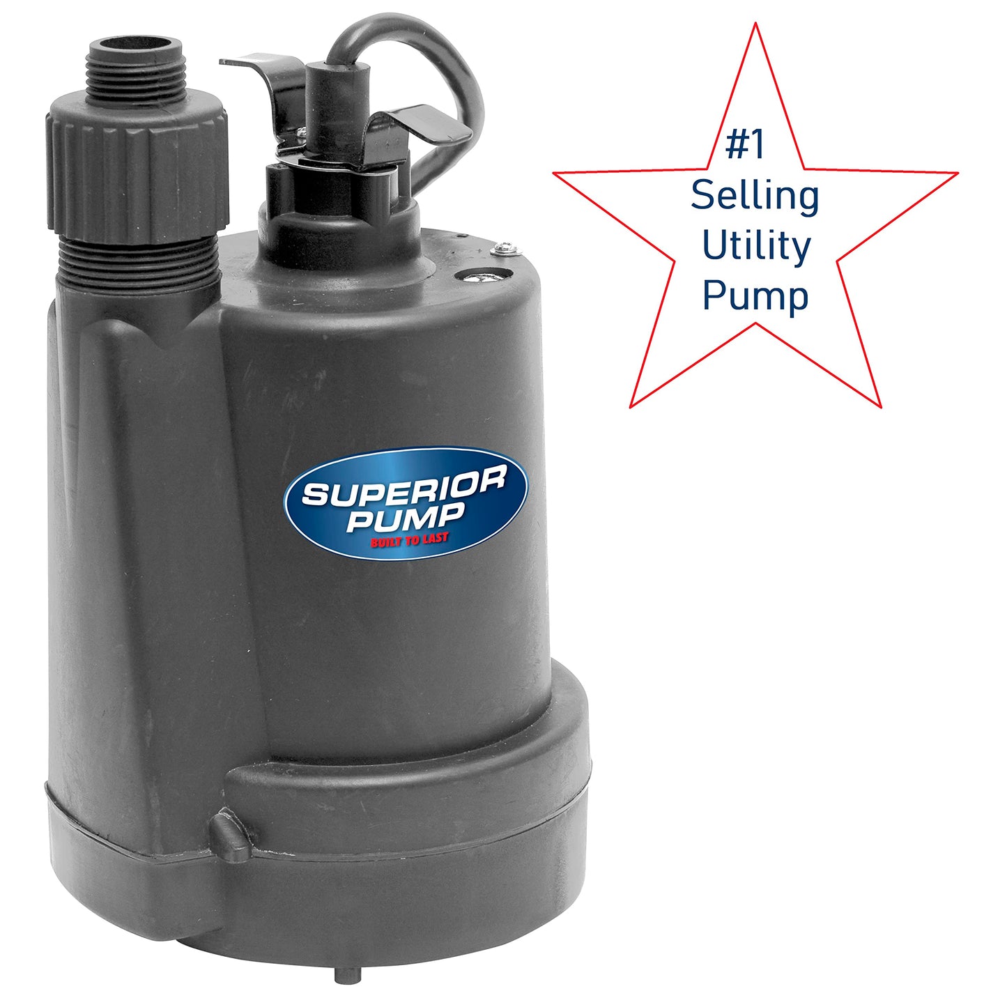 Superior Pump 91250 1800GPH Thermoplastic Submersible Utility Pump with 10-Foot Cord, 1/4 HP