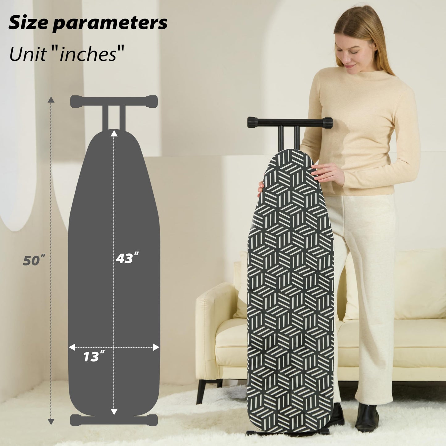 Ironing Board 43''x13'', 7 Adjustable Heights, Compact Design Saves Space