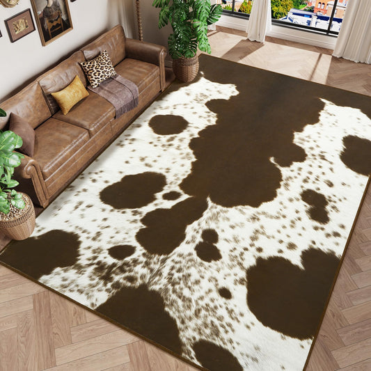 Amearea Faux Cowhide Rugs for Living Room, 5x7 Feet Machine Washable Cow Print Area Rug for Bedroom, Premium Western Home Decor Animal Print Non-Slip Throw Rug Carpet for Dining Room Kitchen Office