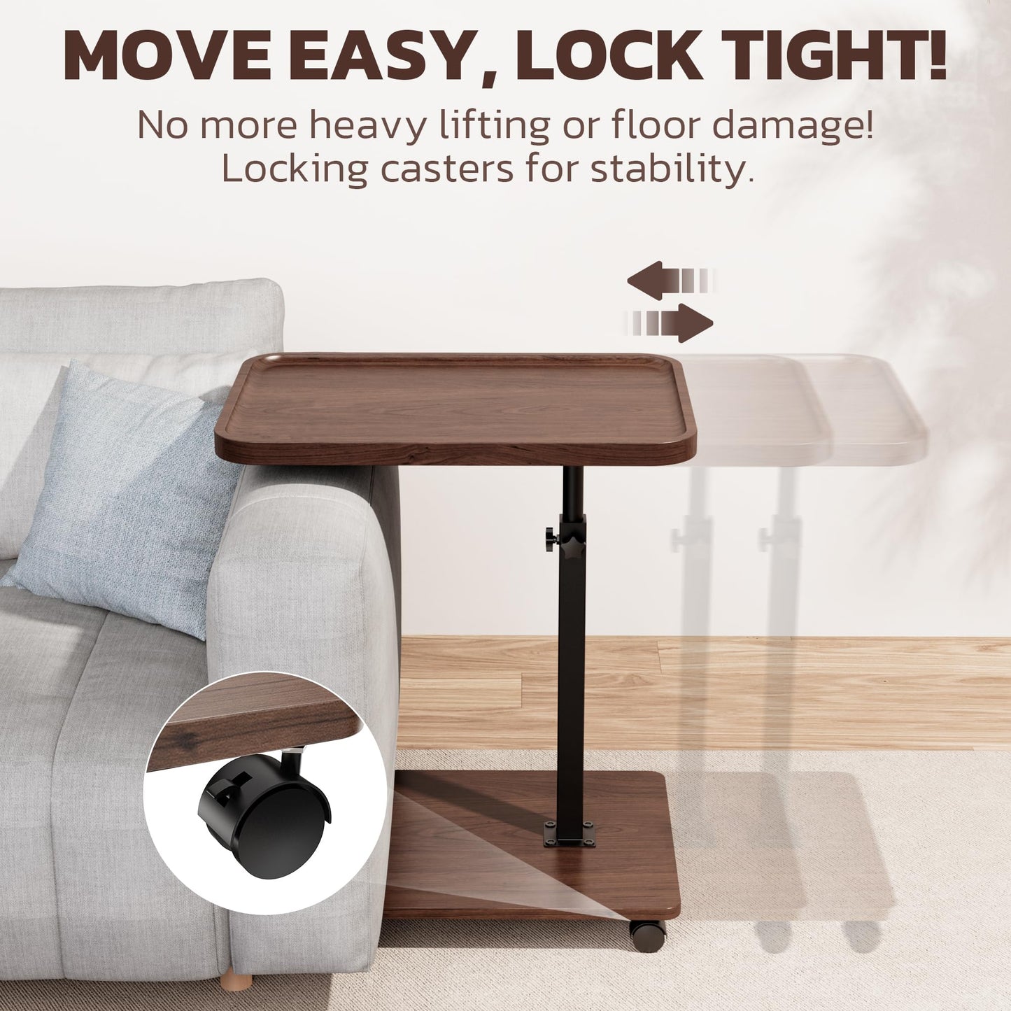 Large Size C Table End Table, Adjustable Height 360°Swivel TV Tray Table for Small Spaces, Couch Tables that Slide Under, C Shaped Side Tables for Couch,TV Dinner, Living Room and Bedroom (Walnut)