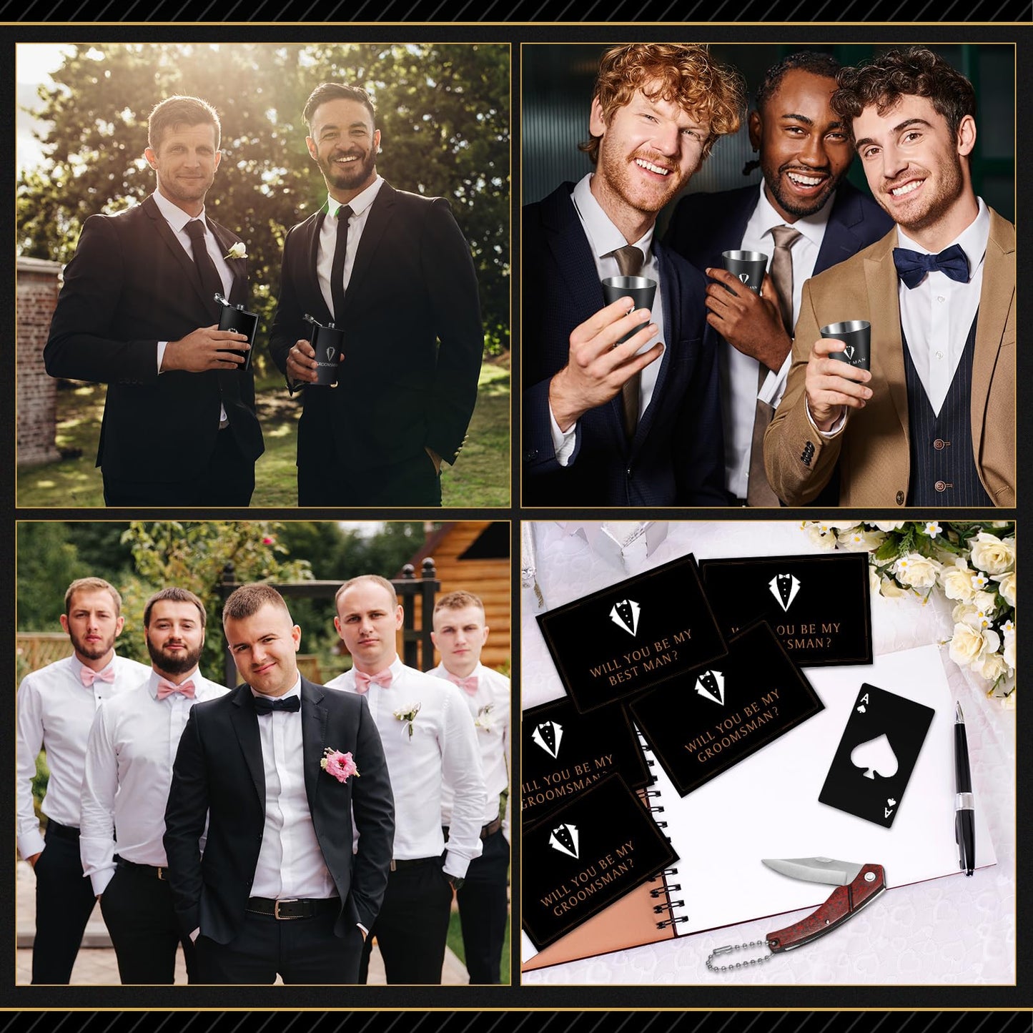 60Pcs Groomsmen Gifts Set of 6, Groomsmen Proposal Box with Flasks Sunglasses PU Leather Toiletry Bag Bottle Opener for Wedding Groomsman Best Man Gift