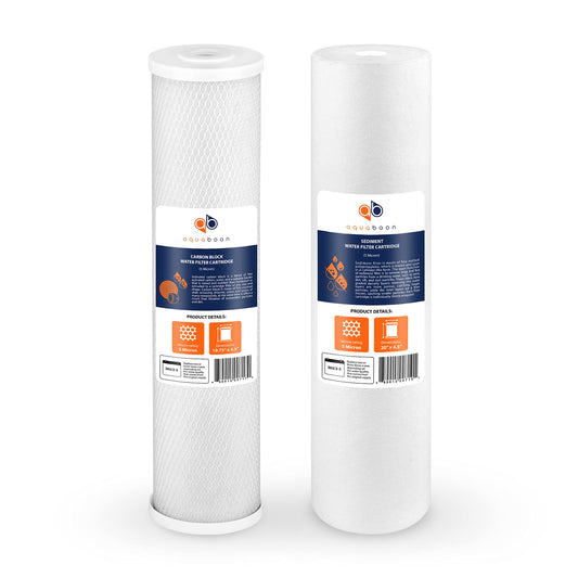 Aquaboon 5 Micron 20 x 4.5 Water Filter Cartridges Set of 2, Whole House Water Filter Replacements for 2-Stage Sediment & Chlorine, Odors Reduction