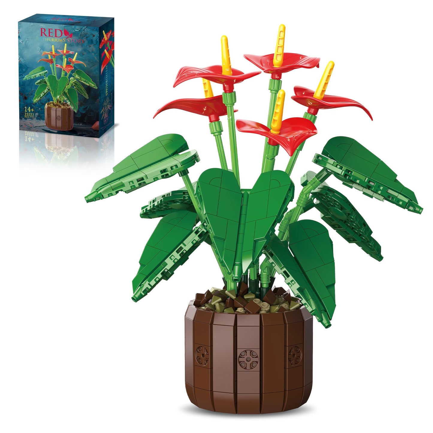 ZONECYTD Flowers Botanicals Anthurium Building Set, Artificial Plants Bonsai Collection for Women Adults 732pcs