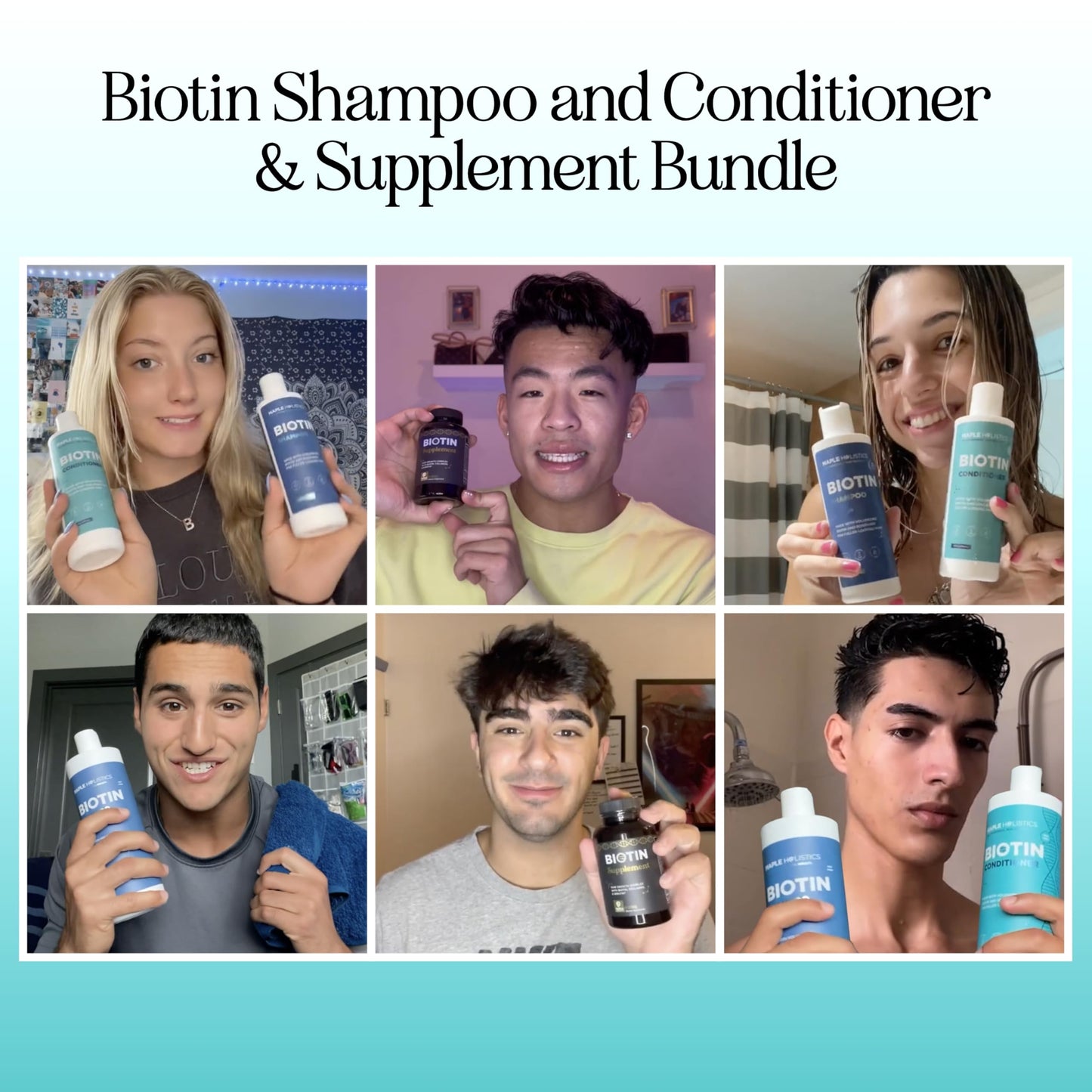 Biotin for Hair Growth Treatment Set - Biotin Shampoo and Conditioner Set Sulfate Free plus Hair Loss Supplement for Women & Men with Saw Palmetto Horsetail Collagen and Keratin (2 Month Supply)