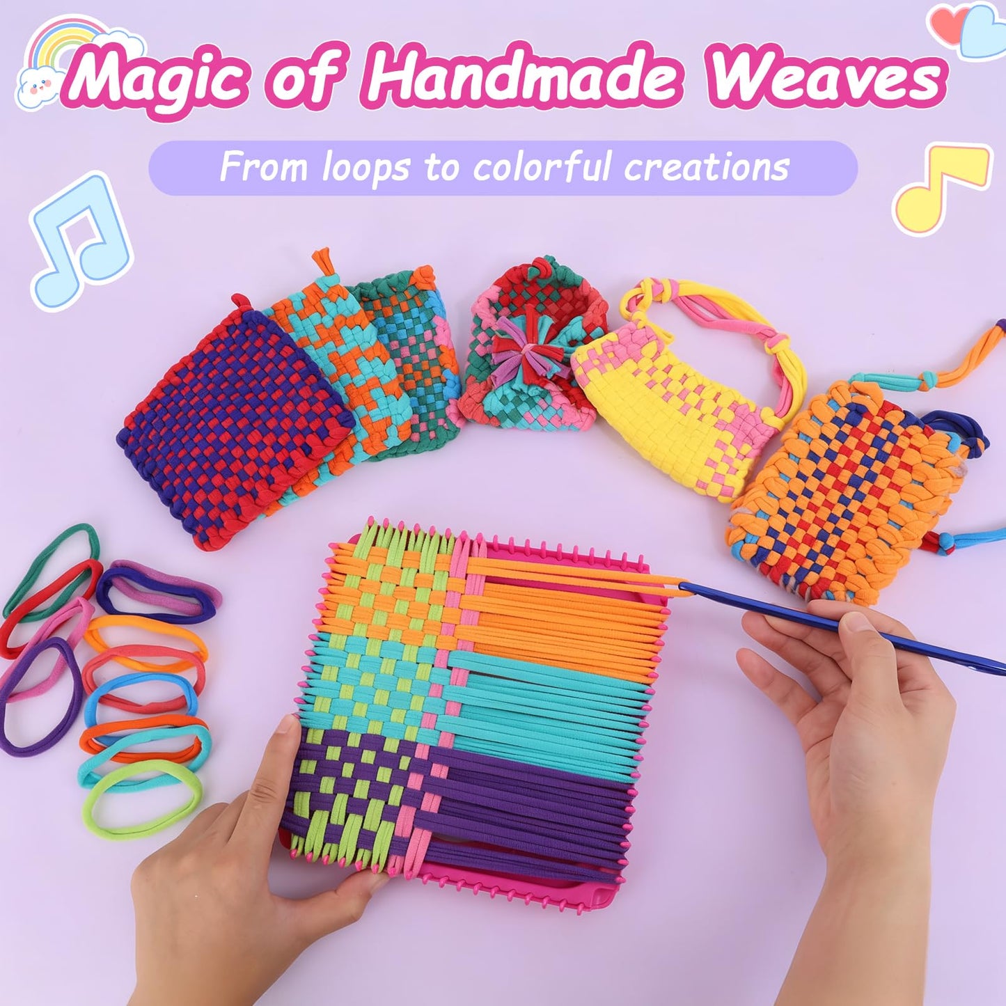 Weaving Loom Kit Toys Gift for Kids and Adults–DIY Arts and Crafts Beginner-Friendly Potholder Loom Kit with Loops Tools Funny Birthday Gift Toys for Girls Ages 5 6 7 8-12 13 Years Old
