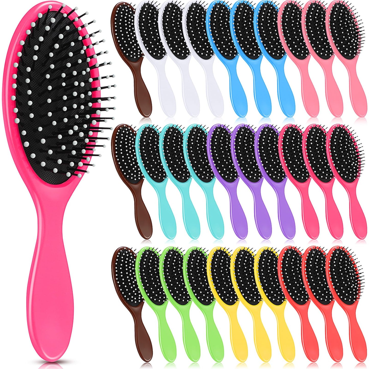 Suclain 30 Pieces Wet Hair Brushes for Women Travel Detangling Brush Soft Bristles with Cushion Base Drying Detangler Small Hair Brushes for Women, 10 Colors