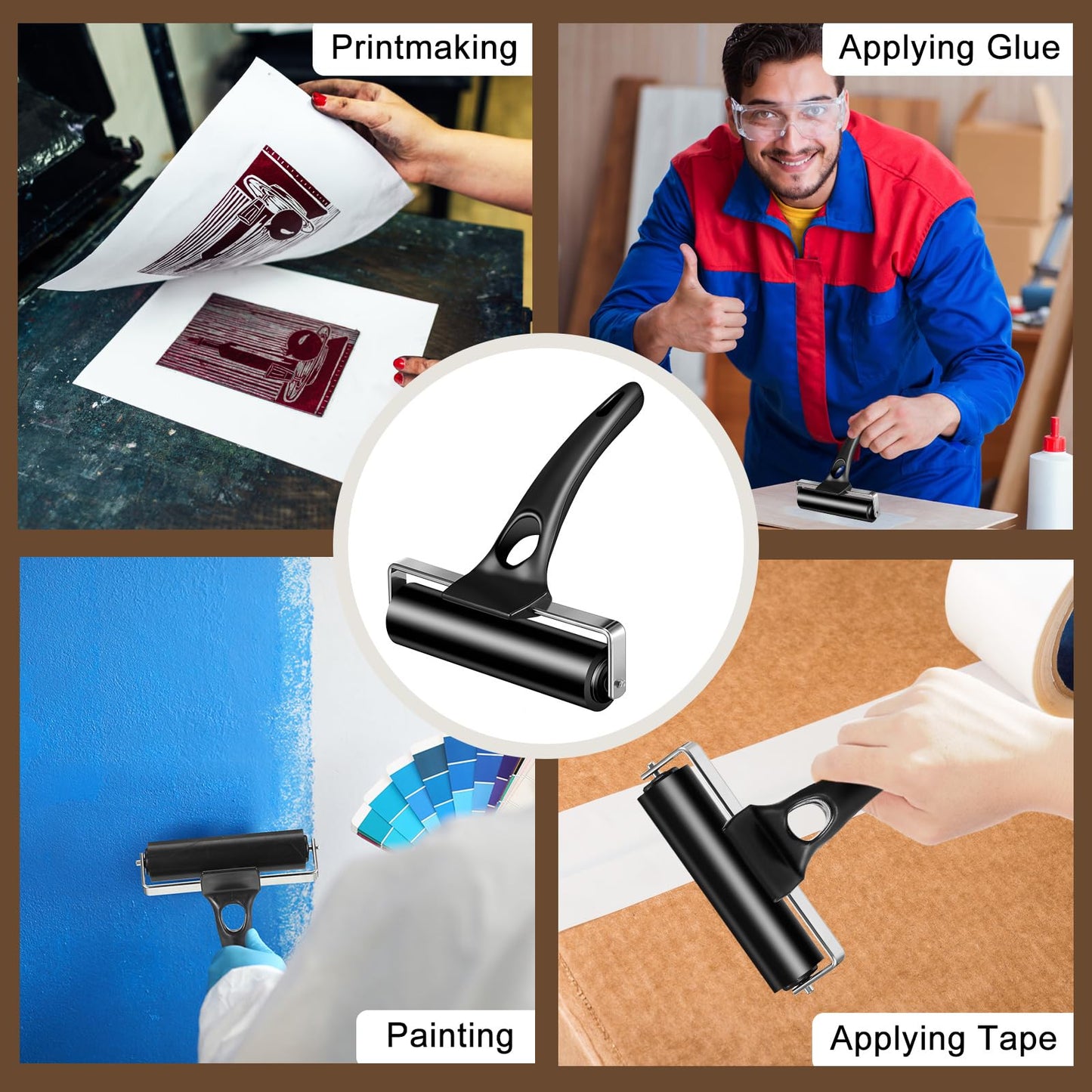 Frienda 6 Pcs 4.7 Inches Rubber Brayer Roller for Crafting, Hard Rubber Brayer Rollers for Printmaking, Ink Printing, Gluing Application, Stamping, Boat Flooring and Wallpaper Installation