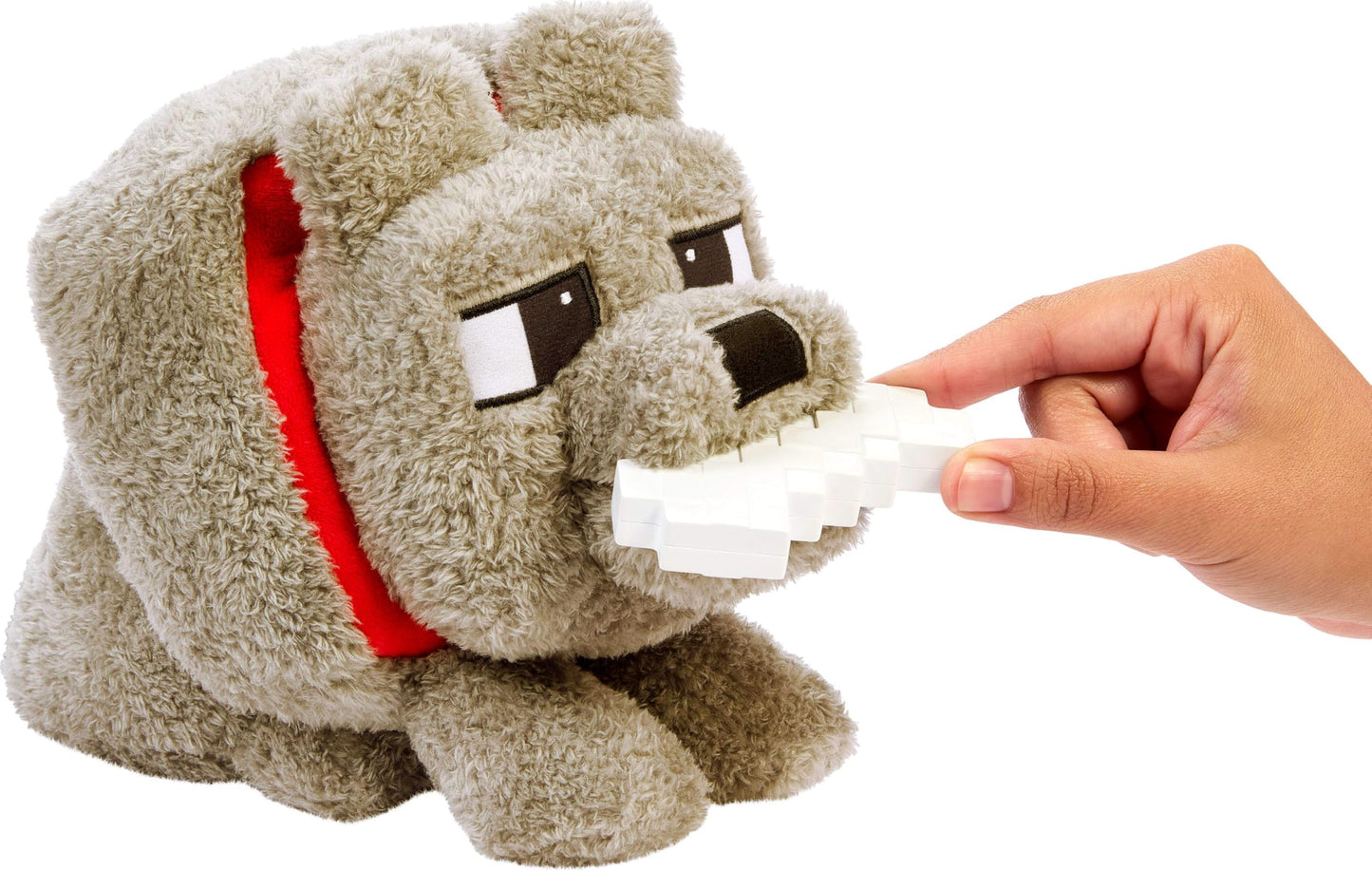 Mattel Minecraft Dennis the Wolf Plush Toy with Feeding Action & Sound, Food Mode Stuffed Animal Inspired by a Minecraft Movie
