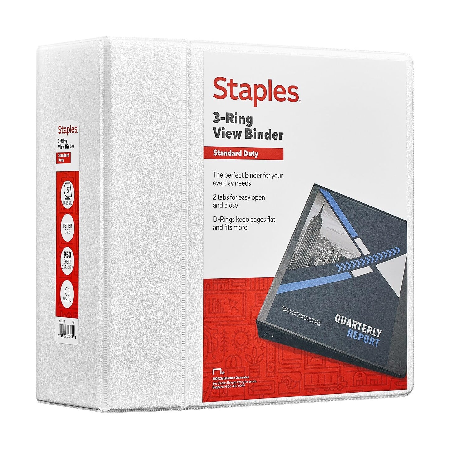 Staples Standard 5-Inch D-Ring View Binder, High Capacity Holds Up to 1,050 Sheets, White, for Presentations & Archiving