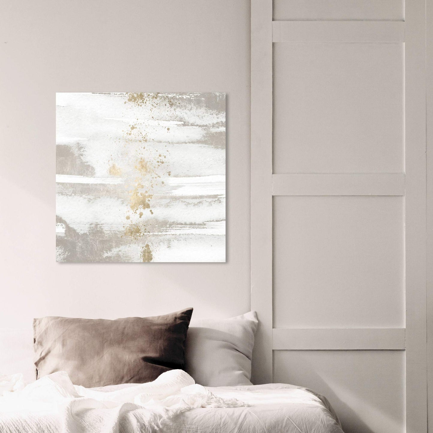 The Oliver Gal Artist Co. Abstract Wall Art Canvas Prints 'Sun and Rain' Paint Home Décor, 24 in x 24 in, White, Gold