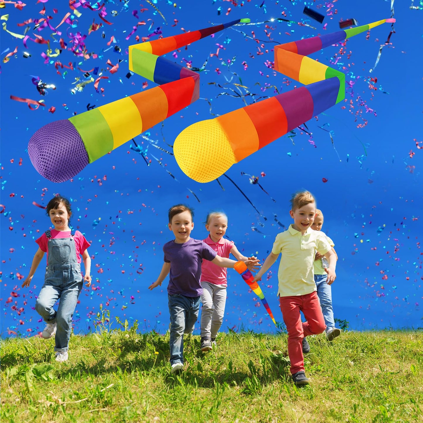 Leyndo 12 Pcs Throw and Catch Balls with Rainbow Tail, Soft Sports Play Comet Balls Playground Toys Bulk for Kids Adults Games and Activities Fun Throwing School, 25.59 Inch Long(Classic Color)