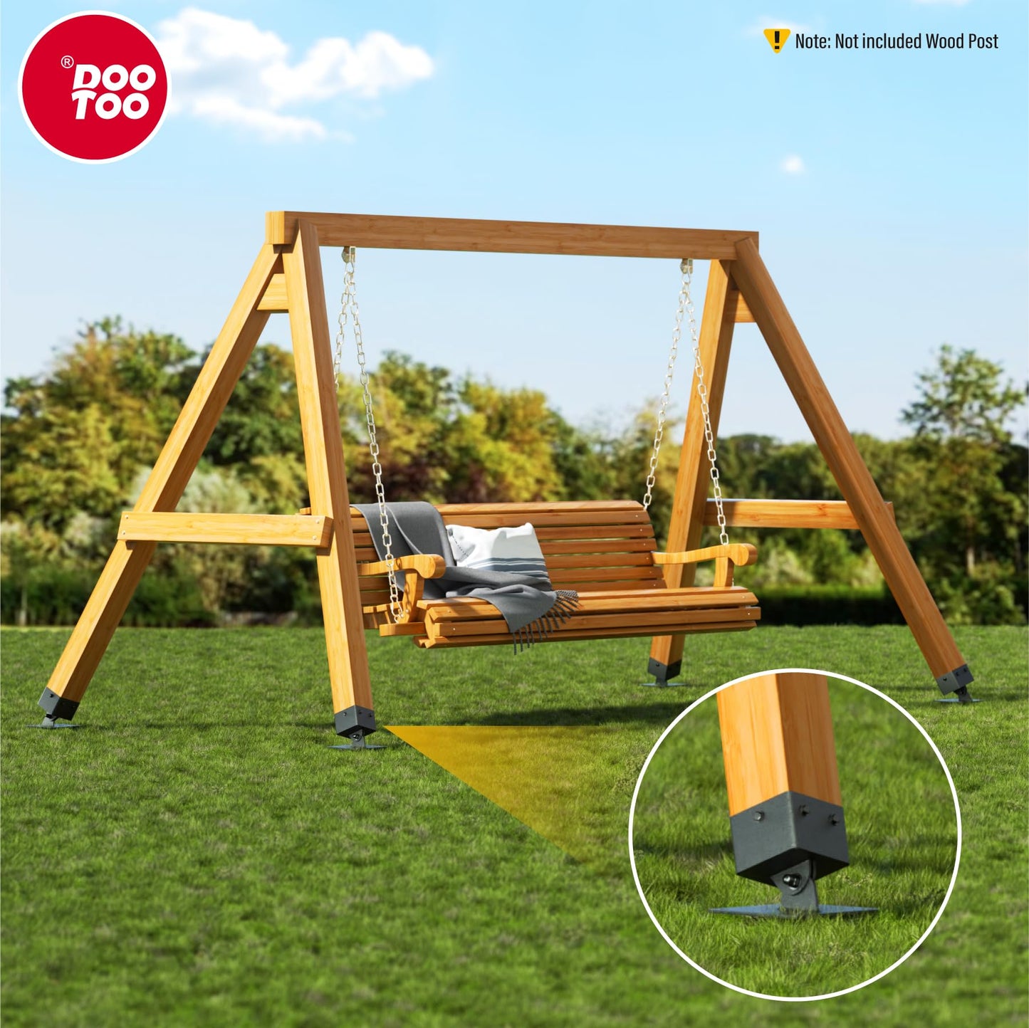 DOOTOO 4-Pack Swing Set Anchor Leveling Kit - 201 Stainless Steel, Swing Set Leveling Bracket for 4"x4" (Actual 3.5"x3.5") Wood Legs, Enhance Swing Set Stability,Protect Wood (Black)