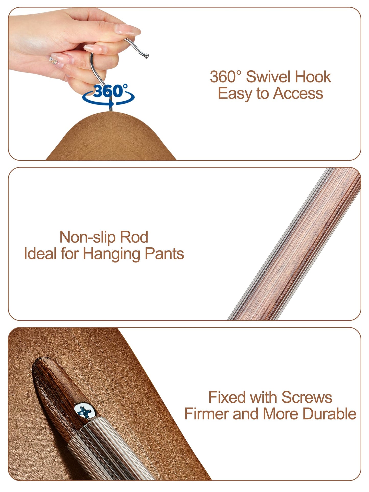 HOUSE DAY Wide Shoulder Wooden Hangers 12 Pack, Wood Suit Hangers for Men with Non Slip Pants Bar, Smooth Finish Solid Wood Coat Hanger for Jacket, Pants, Dress, Heavy Clothes Hanger (Walnut)
