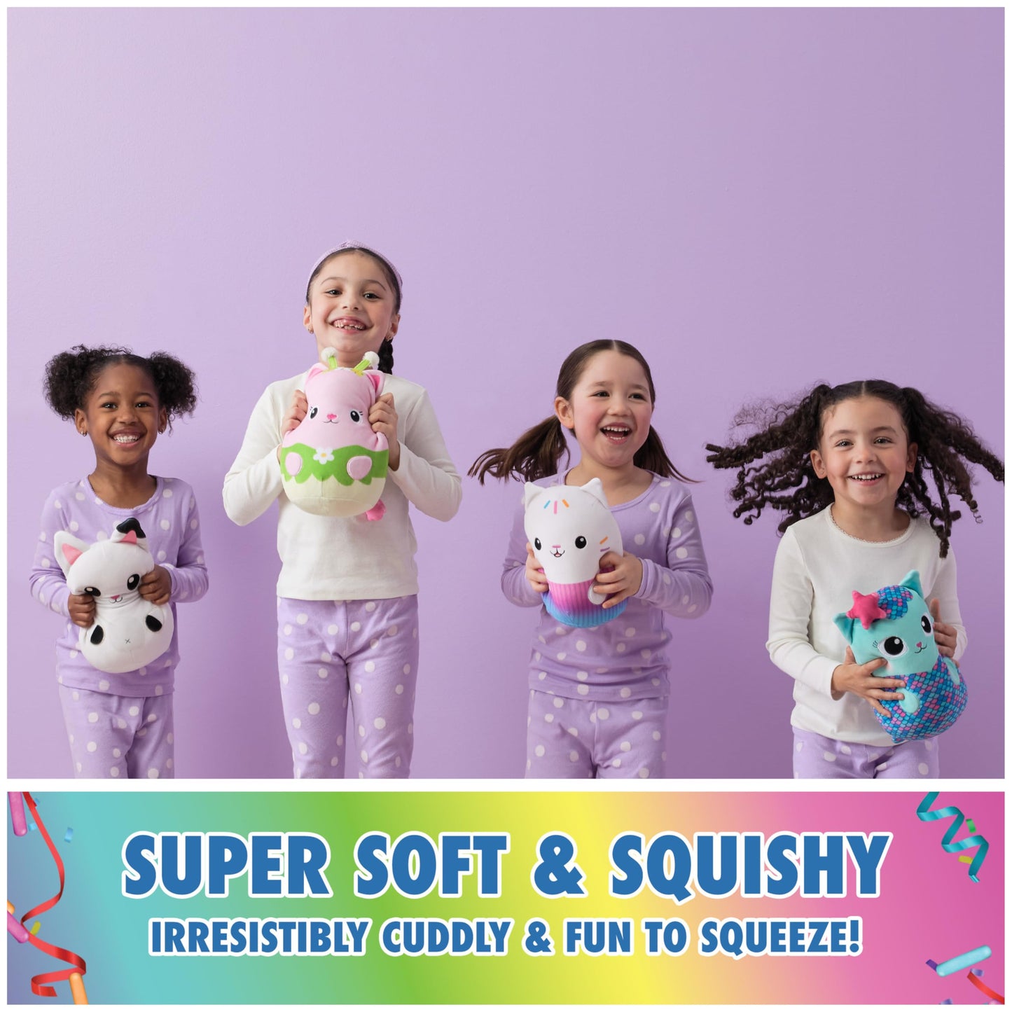Gabby’s Dollhouse Official Pandy Paws Squishy Plush Toy, Cat Stuffed Animal, Squishy Toys for Ages 1 & Up, White, 12”