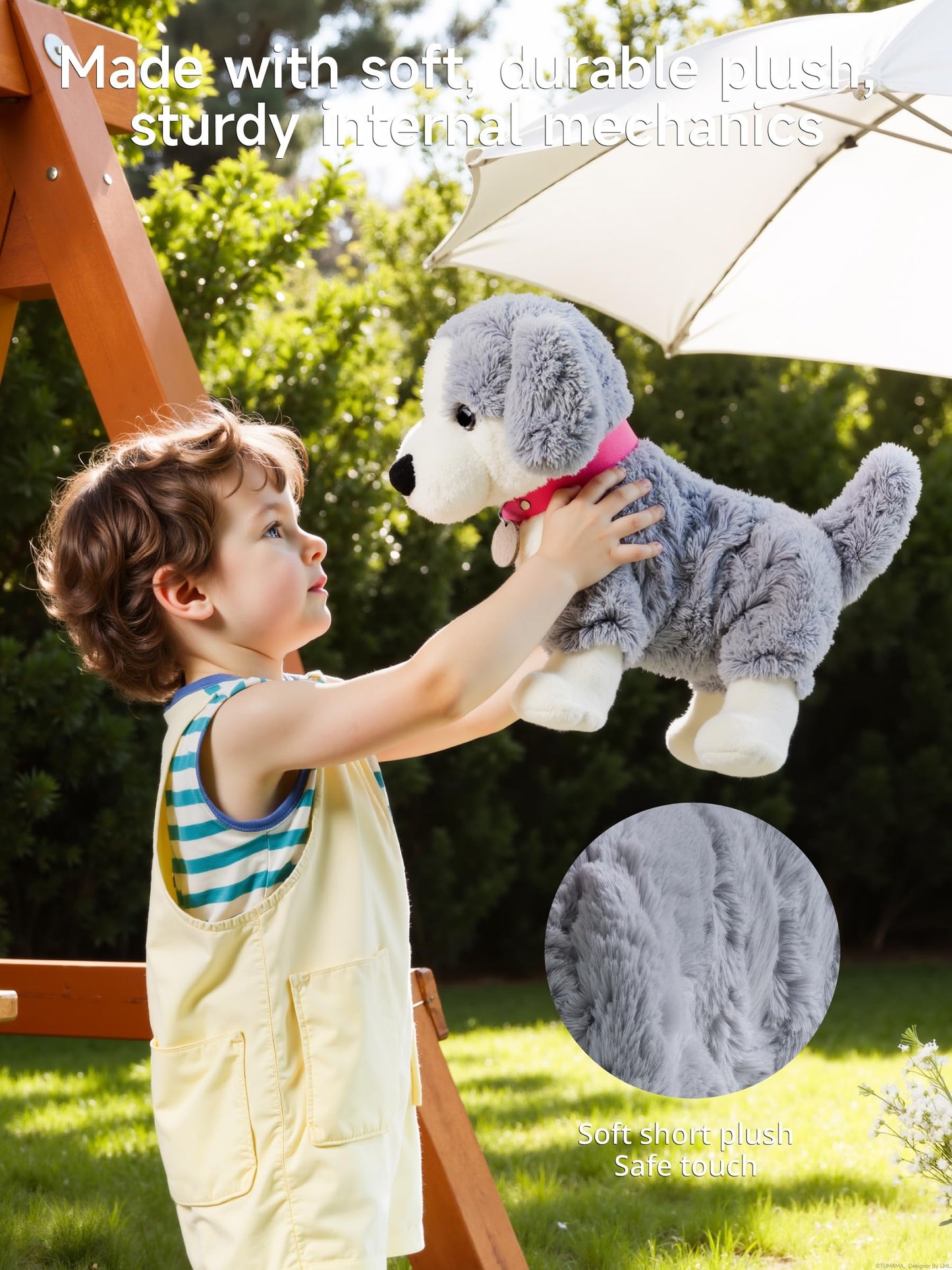 eJog Pup Electronic Interactive Plush Dog, Realistic Robot Puppy Toy, Singing, Walking, Talking, Barking, Tail-Wagging, Voice-Activated Control Stuffed Animal Pet Toys Gift for Baby