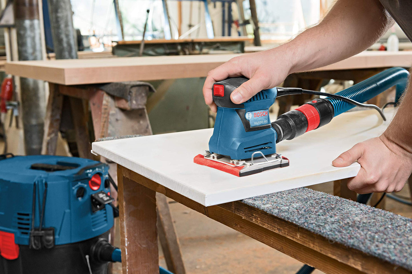 BOSCH GSS20-40 Orbital Finishing Sander 1/4-Sheet, 2 Amp, 12000 OPM with Dust Collector