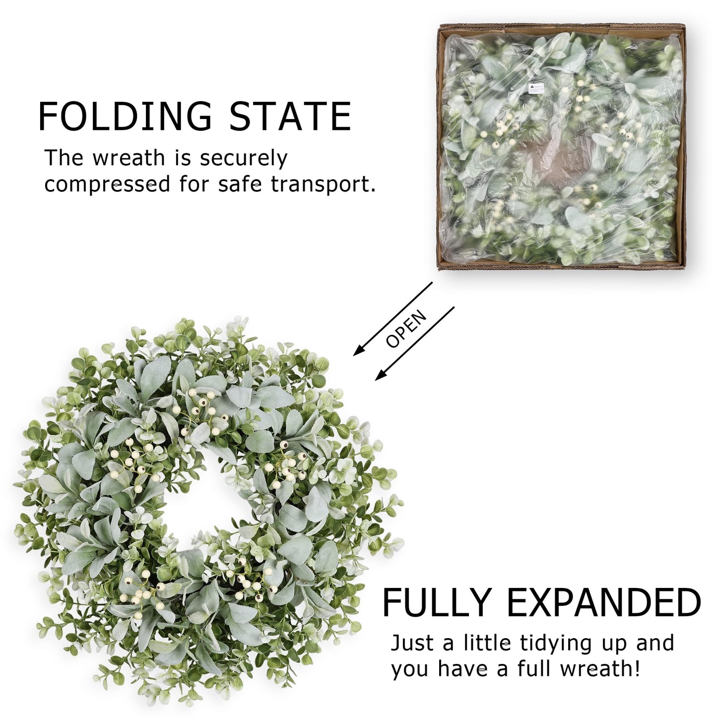26 Inch Large Lambs Ear Wreaths for Front Door Spring Summer Lambs Leaves with White Berries, Artificial Greenery for Farmhouse Porch Wall Living Room Home Wedding Decor for All Seasons Wreaths
