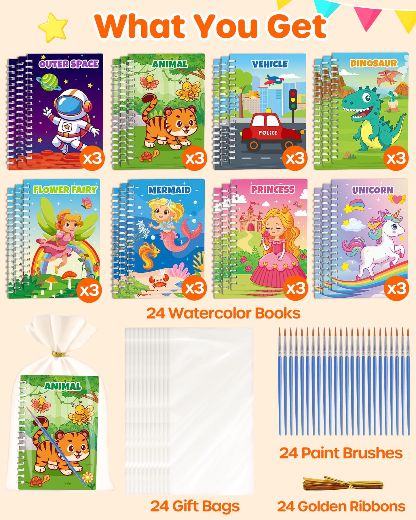 D-FantiX 24 Pack Paint with Water Coloring Books for Kids Ages 4-8-12, Birthday Party Favors Bulk Gifts Goodie Bag Stuffers, Arts and Crafts Classroom Prizes Rewards, Children Easter Basket Stuffers