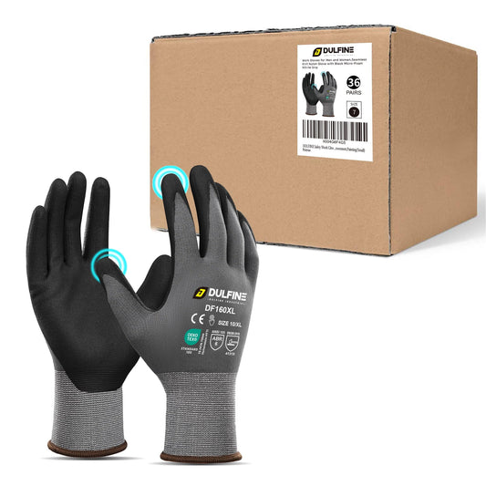 DULFINE Safety Work Gloves MicroFoam Nitrile Coated-36 Pairs Pack,Seamless Knit Nylon Glove with Black Micro-Foam Nitrile Grip,Ideal for General Purpose,Automotive,Home Improvement,Painting(X-Large)