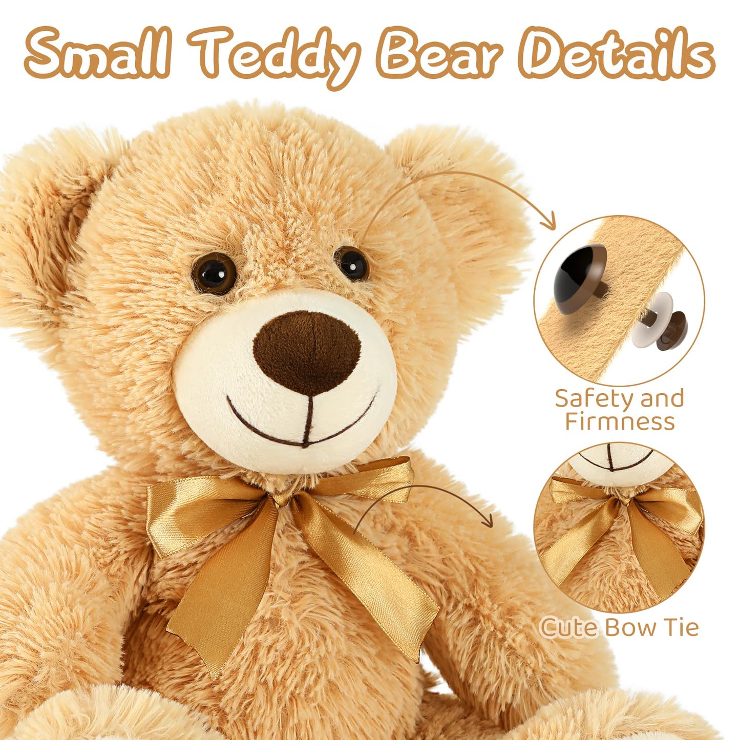 Tezituor Teddy Bears Stuffed Animals Bulk 10 Packs, 14 Inch Small Bears Plush for Baby Shower Cute Stuffed Bears Gift for Kids on Christmas, Birthday, Valentines, Light Brown