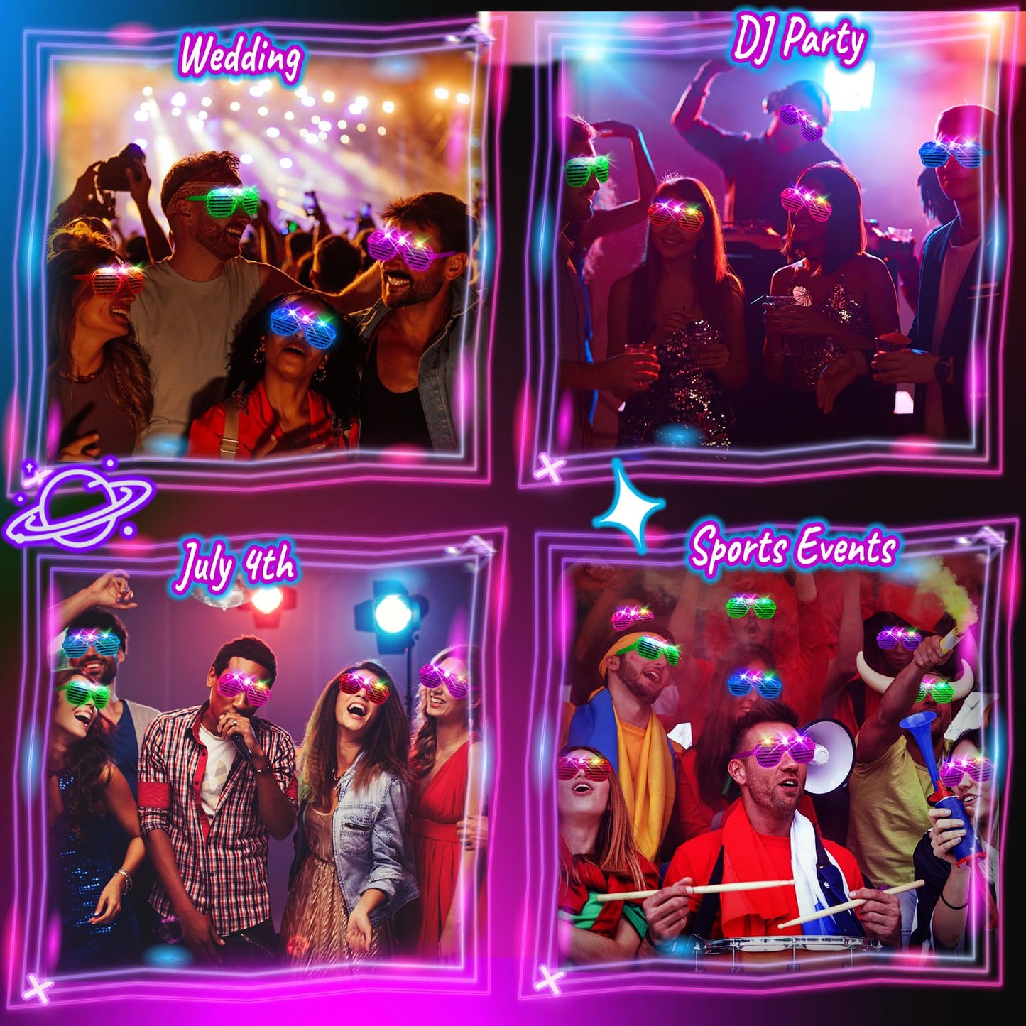 HONLYNE105 PCS LED Glasses, Light Up Glasses for Kids Adults, Neon Flashing Sunglasses Glow Party Supplies Glow Glasses for Wedding Birthday New Year Rave Carnival