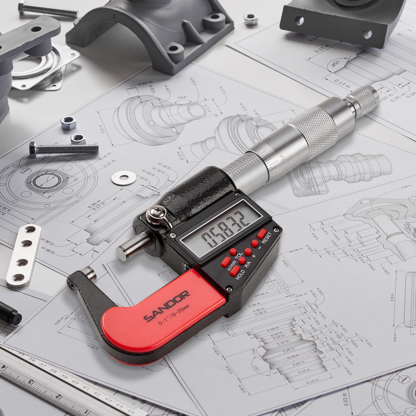 Professional Digital Outside Micrometer with Carbide Tip 0-1"/0-25mm Measuring Range - 0.00005" / 0.001mm Accuracy with Ratchet Stop and Protective Case - Precision Machinist Workshop Automotive Tool