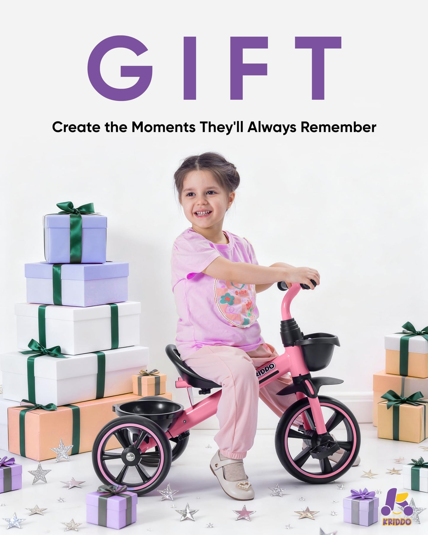 KRIDDO Kids Tricycles Age 24 Month to 4 Years, Toddler Kids Trike for 2.5 to 5 Year Old, Gift Toddler Tricycles for 2-4 Year Olds, Trikes for Toddlers, Pink