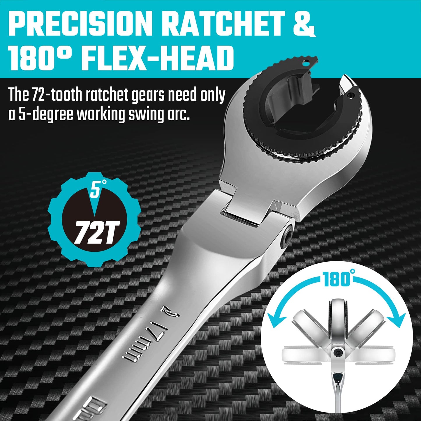 DURATECH 6-Piece Ratcheting Wrench Set with Open Flex-head, Metric Ratcheting Tubing Wrench Set, 10-17mm, 72-Tooth Gear, CR-V Steel, with Organizer Bag, Gifts for Men