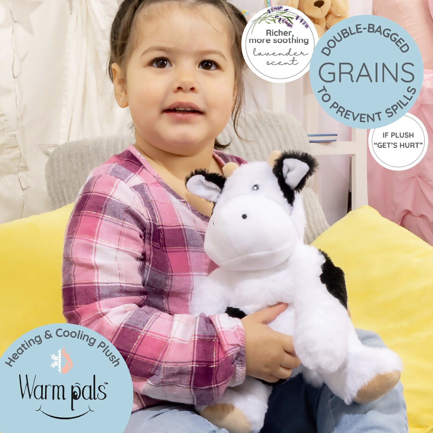 Warm Pals - Callie Cow - 1.5lbs - Cozy Microwavable Lavender Scented Plush Toys - Heated Stuffed Animal - Heatable Coolable Bedtime Comfort Plushie