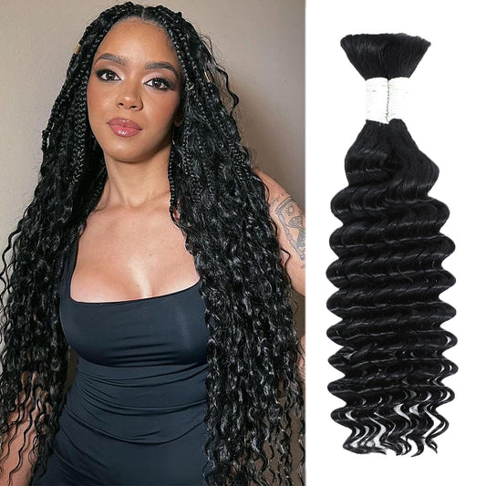 Coolbeeza Human Braiding Hair 22 Inch Deep Water Wave Bulk Human Hair for Braiding 12A Brazilian Virgin Curly Hair for Boho Braids Wet and Wavy No Weft 2 Bundles 100g Hair Extensions
