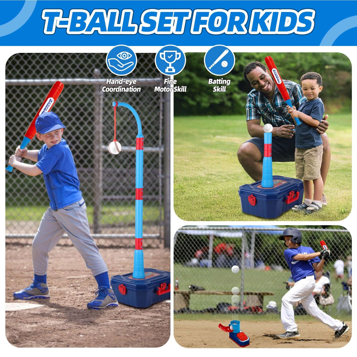 4 in 1 Basketball Hoop for Kids 1-3, 3-5, Toddler Basketball Goal and T Ball Set, Adjustable Basketball Hoop, Indoor Outdoor Sports Toys, Birthday Gifts for Kids Boys 1 2 3 4 5 Years Old