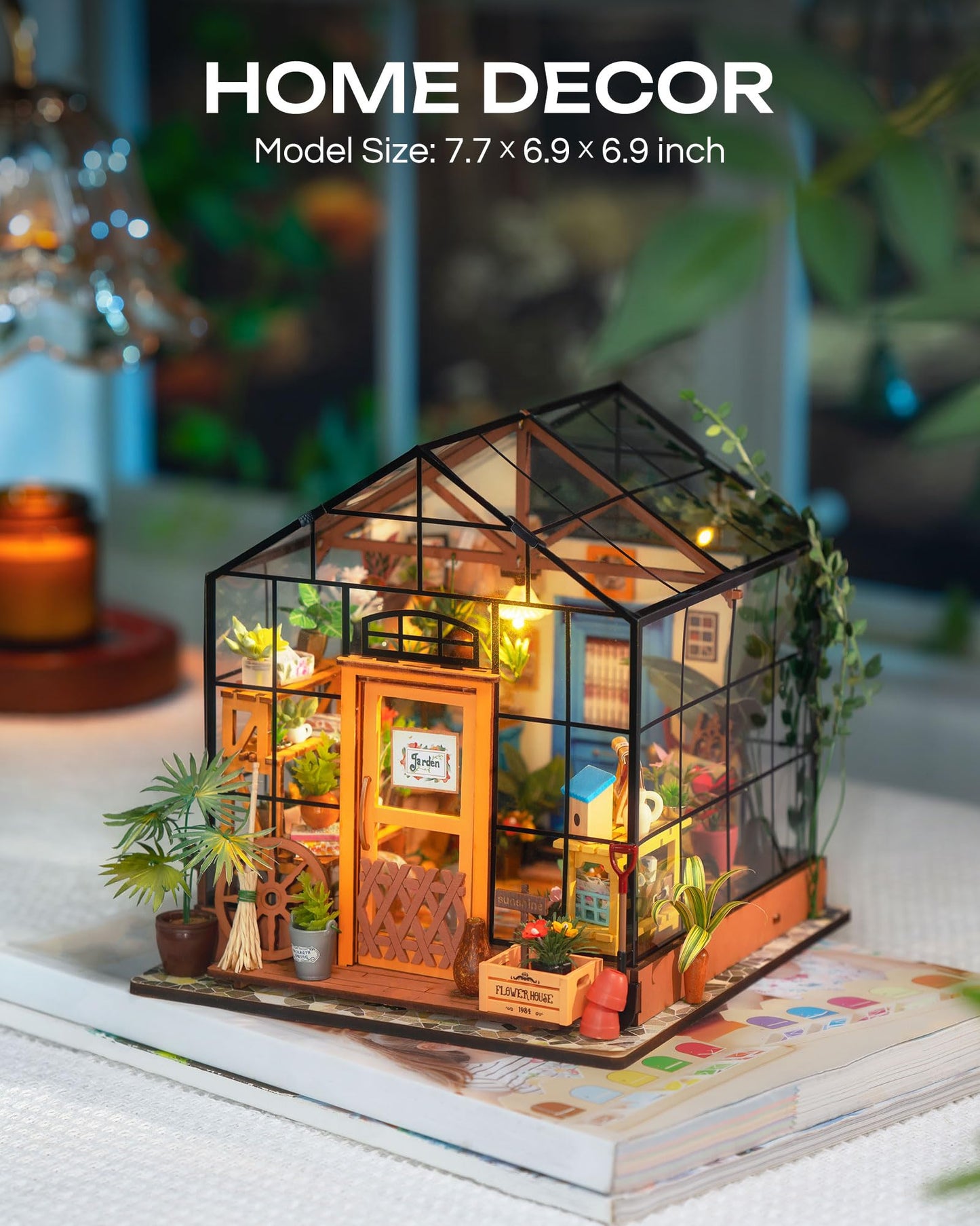 Rolife Dollhouse DIY Miniature Room Kit-Handmade Green House-Home Decoration-Miniature Model to Build-Christmas Birthday Gifts for Boys Girls Women Friends (Cathy's Flower House)