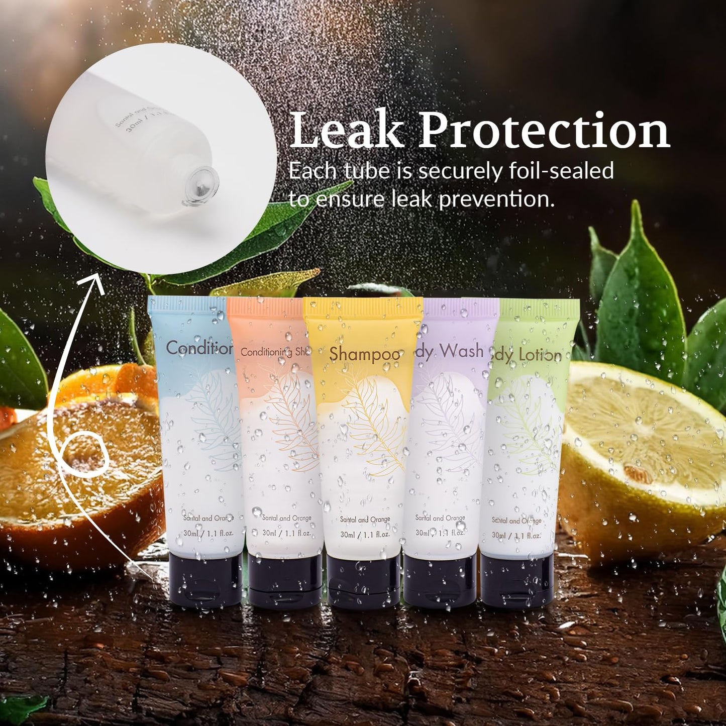 NISGUR Leak-Proof Travel Size Body Wash 1 Oz Each Pack of 200 Bulk Pack Hotel Body Wash Santal and Orange Scent Amenities and Toiletries for Hospitality