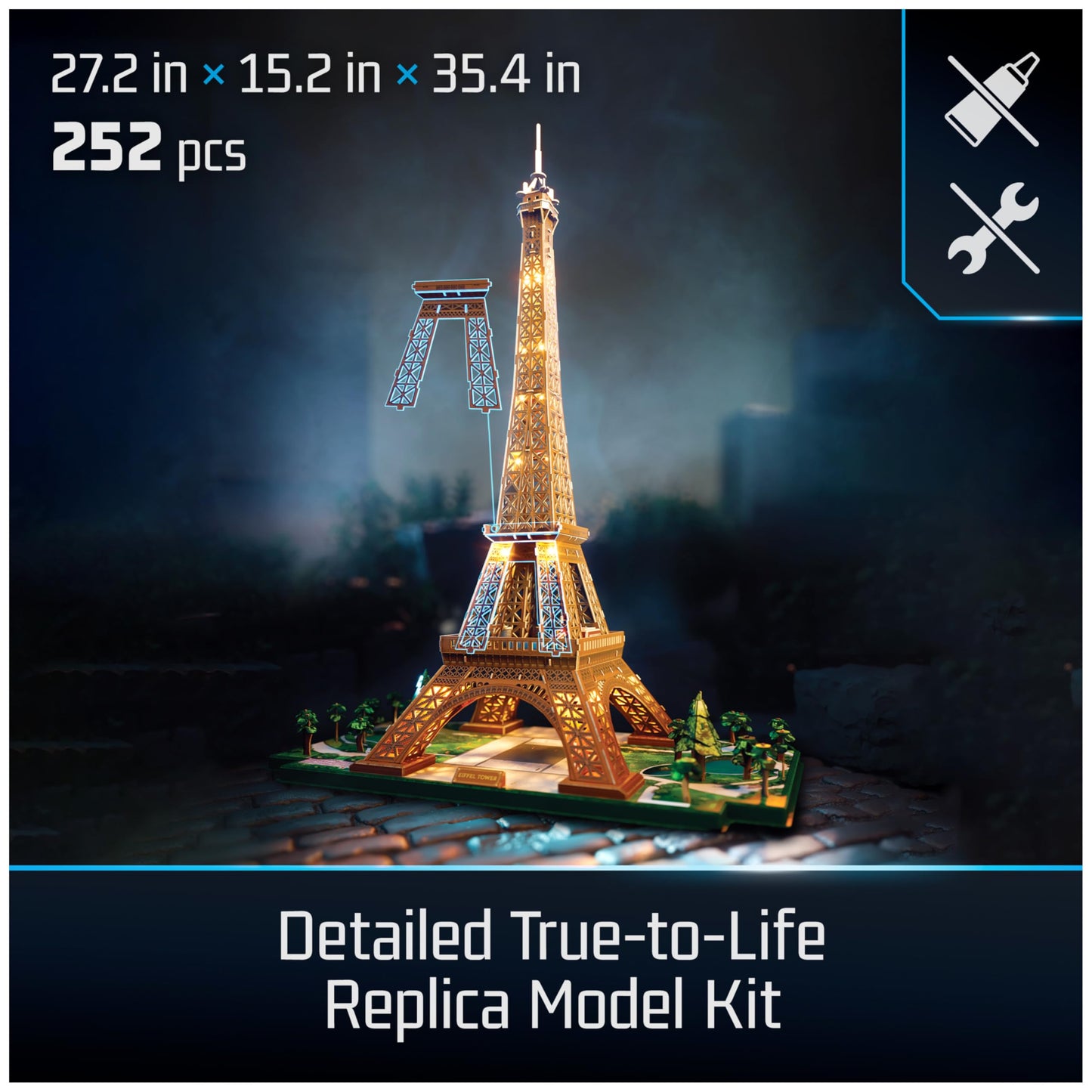 4D Build, Architect Series Eiffel Tower 3D Model Kit with LED Lights, Desk Décor, Adult Puzzles, Building Toys, 3D Puzzles for Adults & Teens, 252 Pieces, for Ages 12 & Up